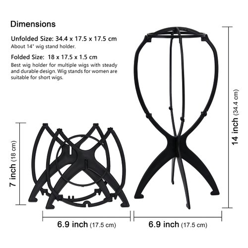 XCZYN Wig Stand Portable Collapsible Wig Head for Short Wigs Durable Plastic Wig Display Folding Wig Holder Wig Dryer Travel Short Hair Extensions Stands (1Pc Black)