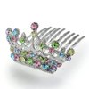 Decorative Hair Comb Miniture Princess Tiara Rhinestone Crystal Flowers Bridal Hair Comb, Rainbow