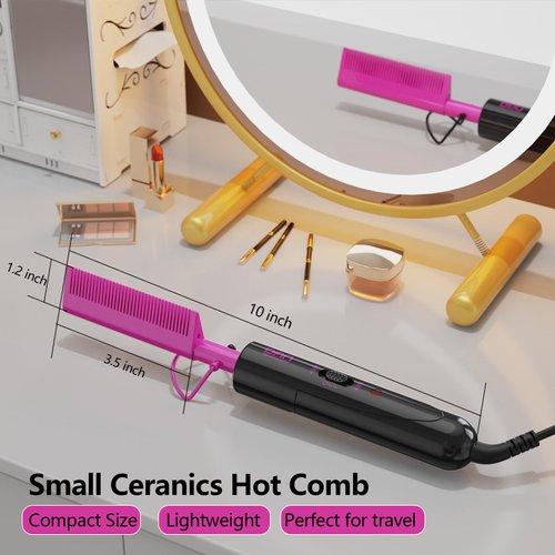 DAN Technology Dual Voltage Ceramic Hair Straightener and Styling Comb - For Lace Front Wigs, Black Hair, and More