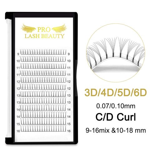 Premade Fans Eyelash Extensions 3D-D-0.10-12 Long Stem Premade Fans Premade Volume Eyelash Extensions C D Curl Volume Lash Extensions .07 .10 (3D-D-0.10,12 mm)