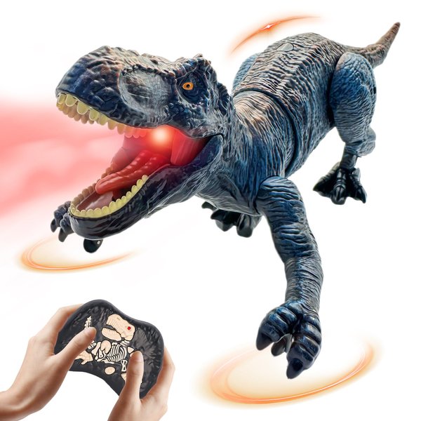 Remote Control Dinosaur Toys for Kids 3-5, 5-7, 8-12, 10-12, Electronic RC T Rex Dino Robot Toy for Boys, Top Christmas & Birthday Gifts for 6 7 8 9 10 11 & 12 Year Old Boys (Color: Blue)