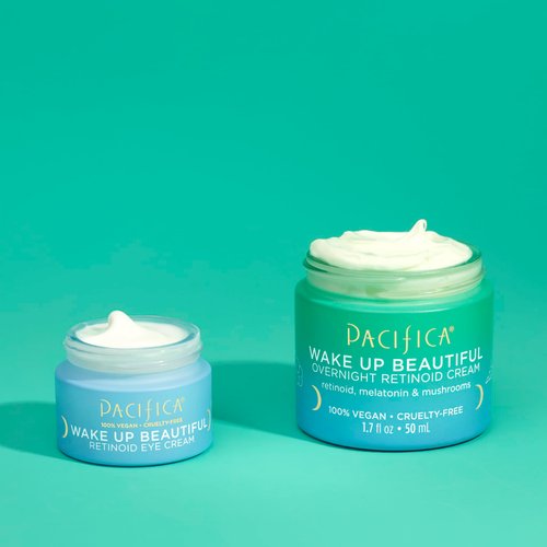 Pacifica Beauty Wake Up Beautiful Retinoid Eye Cream & Overnight Retinoid Cream Set, Skincare, Moisturizer, Face Cream, For Dry, Aging, Sensitive Skin, Vegan, 0.5 fl oz and 1.7 fl oz (Set of 2)