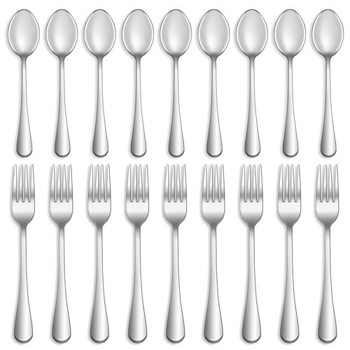 16 Pcs Forks and Spoons Silverware Set,Food Grade Stainless Steel Flatware Cutlery Set for Home,Kitchen and Restaurant,Mirror Polished,Dishwasher Safe - 8 Dinner Fork(8 inch) and 8 Teaspoon(6.5 inch)