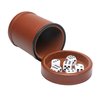 RERIVER PU Leather Dice Cup Set with Lid Dark Brown Felt Lining Quiet Shaker Cup Includes 6 Dot Dice for Liars Dice Farkle Yahtzee Board Games, 1 Pack
