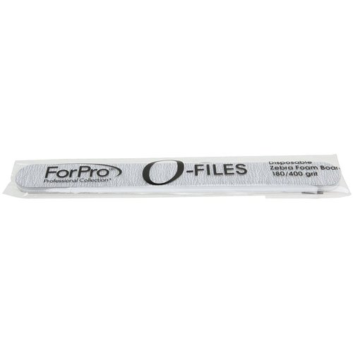 ForPro O-Files Foam Board, 180/400 Grit, Zebra, Double-Sided Manicure Nail File, 6” L x .75” W, 100-Count