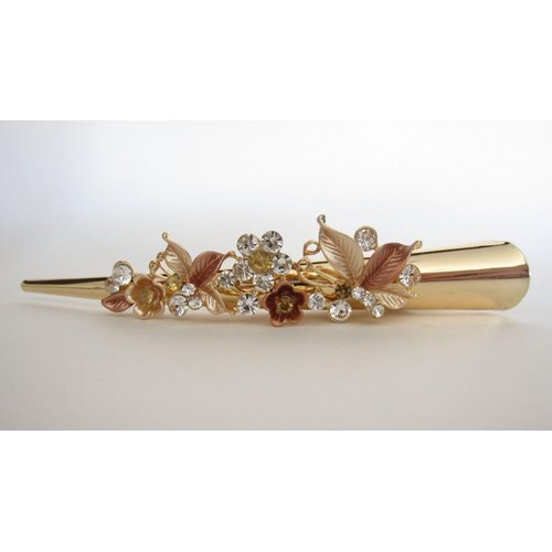 Generic Gold tone rose gold flowers and leaves metal alligator hair claw clip clamp