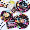 durony 100 Pieces Neon Glow Party Supplies Glow In Dark Tableware Set Includes Paper Plates, Cups, Napkins, Neon Birthday Party Decorations Glow In Dark Party Supplies, Serve 25 Guests