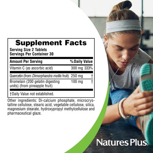 NaturesPlus Quercetin Plus with Vitamin C & Bromelain - 650 mg, 60 Vegetarian Tablets - Gluten-Free - 30 Servings