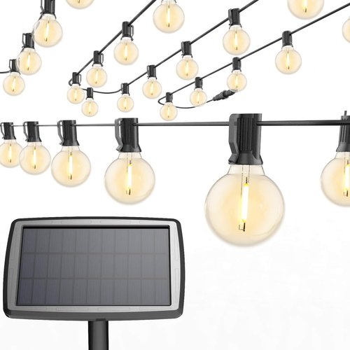 Sunlitec Solar String Lights Waterproof LED Indoor/Outdoor Hanging Umbrella Lights with 25 Bulbs - 27 Ft Patio Lights for Deckyard Tents Market Cafe Gazebo Porch Party Decor