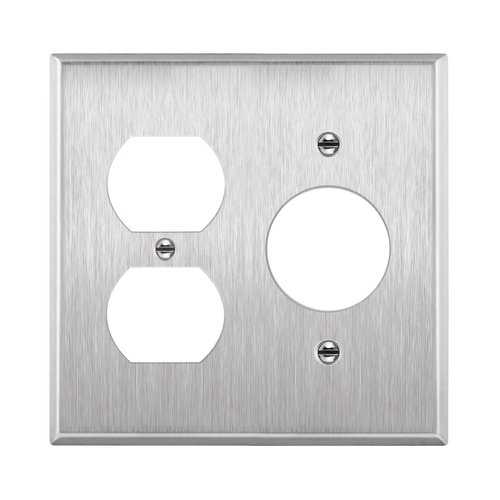 ENERLITES Combination Duplex Outlet or Single Receptacle 1.406" Hole Metal Wall Plate, Corrosive Resistant, Size 2-Gang 4.50" x 4.57", 772151, 430 Stainless Steel, UL Listed, Silver