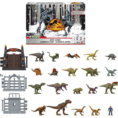 Mattel Jurassic World Dominion Advent Calendar, 24-Day Countdown, Daily Surprise of Mini Dinos, Humans & Gate Pieces, Holiday Gift