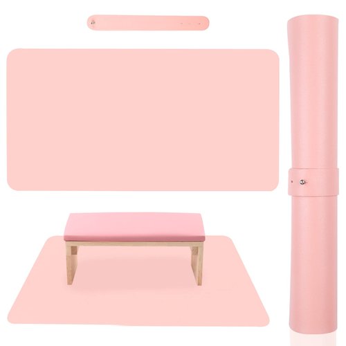 Pink Nail Art Table Mat, Foldable Nail Hand Rest Mat for Nail Arm Rest Cushion, Soft Microfiber PU Leather Nail Arm Rest Pillow Manicure Pad, Nail Table Desk Mat for Nail Technician Manicure(MAT ONLY)