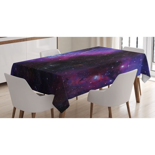 Ambesonne Space Tablecloth, Nebula Dark Galaxy with Luminous Stars and Cosmic Rays Astronomy Explore Theme, Dining Room Kitchen Rectangular Table Cover, 60" X 84", Purple Blue