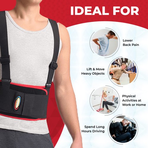 MAXAR Deluxe Industrial Back Brace for Lower Back Pain Women & Men - Back Support Belt for Immediate Relief from Sciatica, Herniated Disc, Scoliosis - Lumbar Support with Removable Suspenders/Straps
