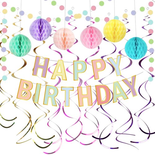 Happy Birthday Banner Sign Decorations - Atiger 29 PCS Happy Birthday Banners, Macaron Happy Birthday Decorations for Women Girls, Party Decorations Supplies for Home Classroom, Decor Banner 9 ft