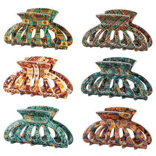 Cobahom 6 Pcs 3.35 Inch Medium Claw Clips for Thin Hair, Printed Hair Clips for Hair Styling, Acr...