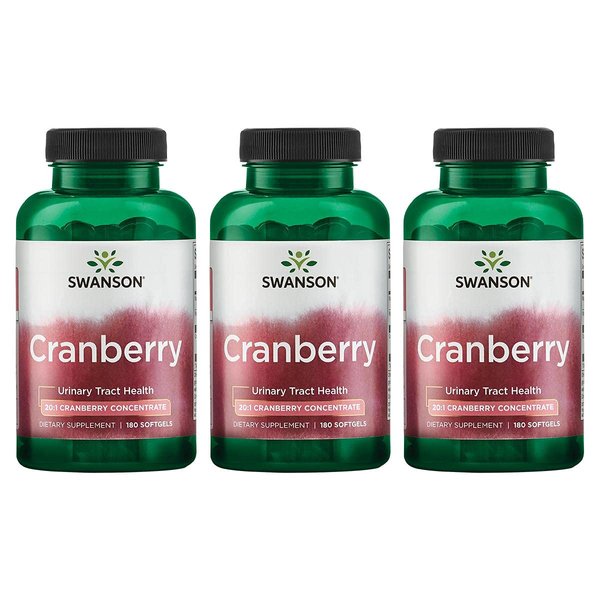Swanson Cranberry - Supports Urinary Tract Health, Bladder Control, and Promotes Healthy Kidney Function - Cranberry Supplement Made with 20:1 Cranberry Juice Concentrate - (180 Softgels) 3 Pack