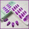 Chrome Metal Press on Nails Glossy Purple Shine False Nails Gel Glue on Nails Sparkly Mirror Medium Almond Manicure Art Acrylic Fake Nails Stick on Nails with Chrome Design for Coquette Women 24Pcs