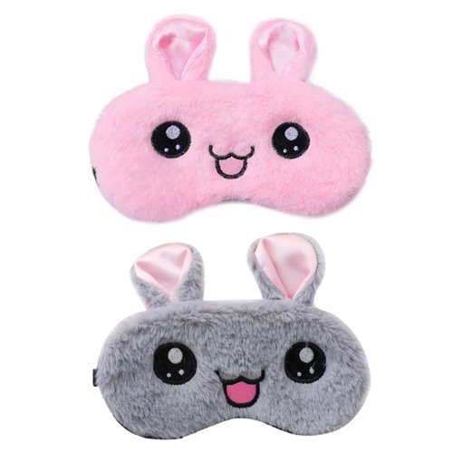 JIALWSJWAN 2 Pcs Cartoon Rabbit Sleep Eye Masks Blackout Sleep Masks Plush Sleeping Masks for Travel, Sleeping, Shift Work, Lunch Break