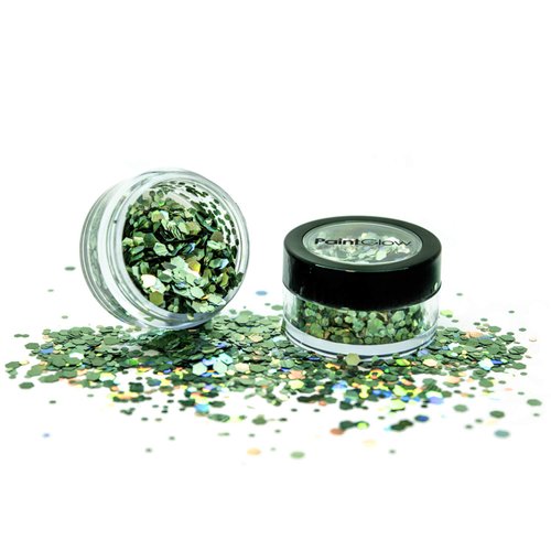 Holographic Chunky Glitter by PaintGlow – Vegan Cosmetic Glitter for Face, Body, Nails, Hair and Lip (Green Envy)