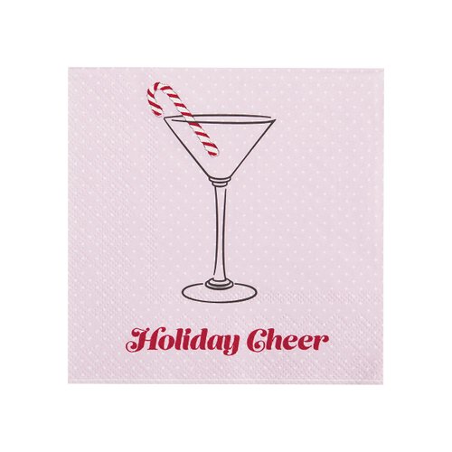 C.R. Gibson TW4-23698 Holiday Cheer Disposable Paper Cocktail Napkins for Christmas Parties, Pink and Red, 5" x 5", 20pcs