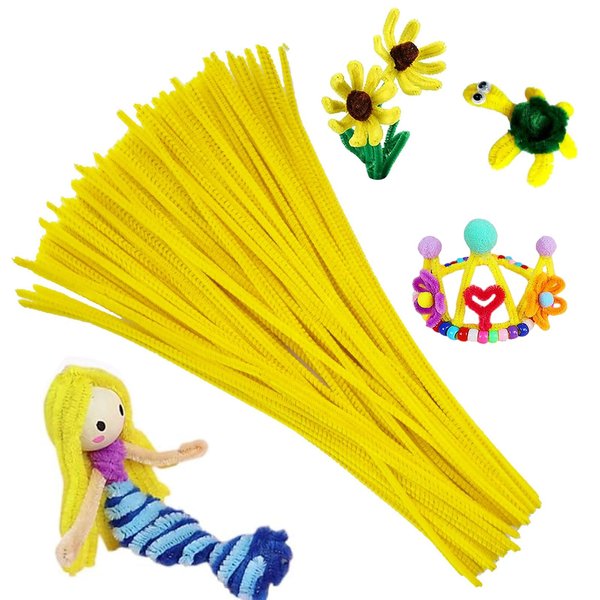 100pcs Pipe Cleaners Chenille Stems for DIY Art Supplies Craft Projects 6mmx30cm Christmas Pipe Cleaners Decoration, Yellow