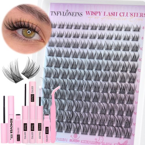 Natural Lash Clusters Kit Natural Eyelash Clusters C Curl Lash Extension Kit 8-16mm Eyelash Extension Kit DIY Individual Lashes Cluster Eyelash Extensions with Lash Remover by TNFVLONEINS