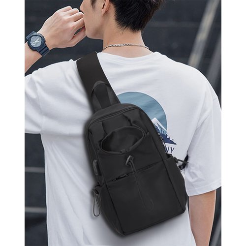 Black Sling Crossbody Bag for Men Women, Tactical Backpack Shoulder Daypack Mini Anti-Theft Motorcycle Chest Bags, Small One Strap Backpack for Casual Travel Hiking Outdoor Sports