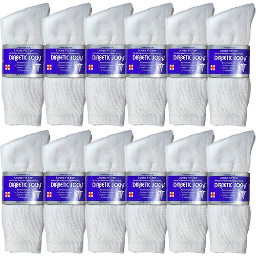 USBingoshop 12 Pairs Mens Physicians Approved Crew Diabetic Socks Cotton 10-13 (12 Pairs D-White)