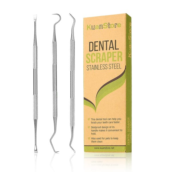 Dental Tools, 3 Pack Teeth Cleaning Tools Stainless Steel Dental Scraper, Pick Hygiene Set for Dentist, Personal Using, Family Oral Care, Pets, Cat, Dog - Tooth Tartar Plaque Scraper Remover