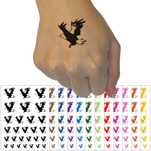 Patriotic American Bald Eagle Flying Temporary Tattoo Water Resistant Fake Body Art Set Collection - Light Pink (One Sheet)