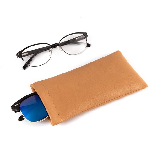 TRIUMPH VISION Squeeze Leather Sunglasses Pouch - 3 Pack Spring Storage Glasses Pouch Holder Soft Sunglasses Case (Khaki,Grey,Dark Grey)