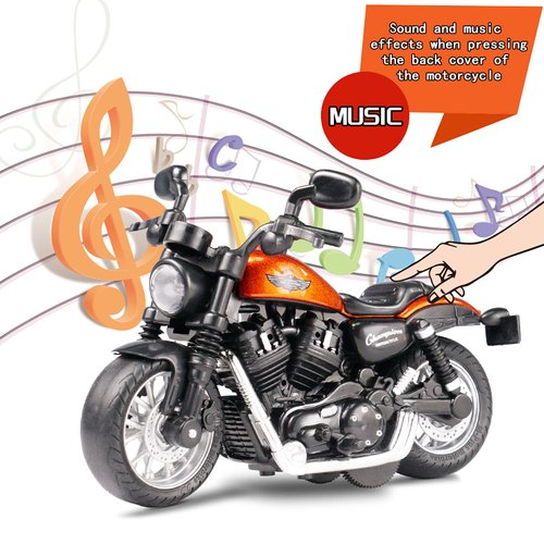 CYYSFIVQZ Die Cast Toy Motorcycle,Pull Back Motorcycle with Sounds and Lights 1:14 Friction Powered Kids Toy Cars,Motorcycle Toys Gift for Children Over 3 Years Old Birthday Christmas (Orange)