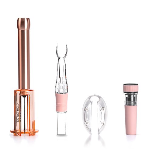 Cork Genius 4-Piece Wine Opener Set, Air Pump Wine Bottle Opener, Wine Aerator Pourer Spout, Wine Foil Cutter, and Leakproof Vacuum Wine Stopper, Wine Gift Set for Wine Lovers, Rose Gold