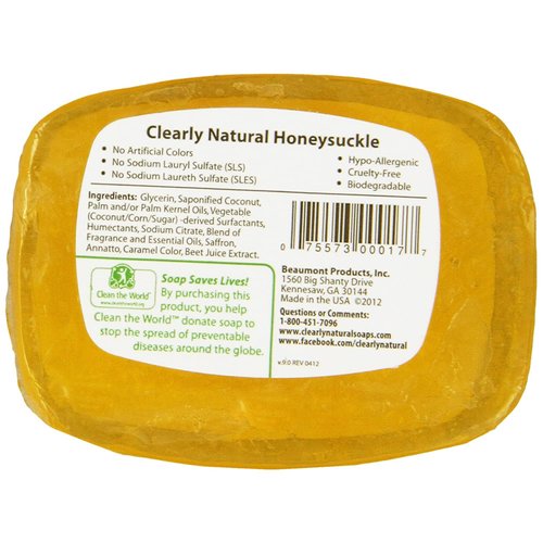 Clearly Natural Bar Soap, Honeysuckle, 4 oz, 3 pk