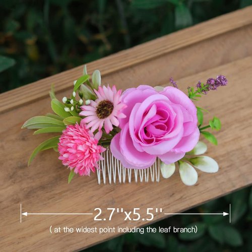 Fangsen Wedding Flower Hair Comb Bridal Headpiece Floral Hair Accessories for Brides and Bridesmaids (Purple)