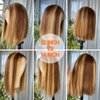 LOLYDEER 14 Inch Highlight Bob Wigs Lace Front Human Hair 13x4x1 Middle Part Lace Front Wigs Ombre Honey Blonde 180% Bob Wig For Black Women