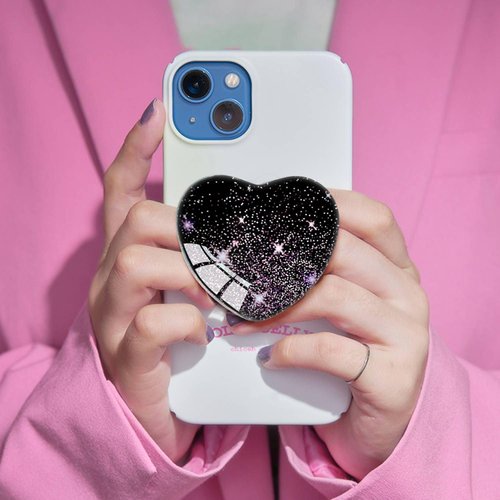 Ksadiye Expandiing Moblile Phone Grip Heart Glass Holder for Smartphones, Cell Phone Collapsible Stand（ Purple Star Black