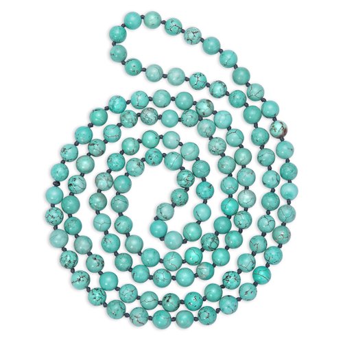 PEARLADA Boho Turquoise Necklace Long Beaded Necklace Strand Handmade Knotted Jewelry for Women Fashion Beads Endless Necklace