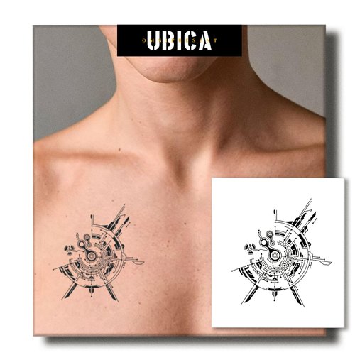 UBICA Temporary Tattoos Adult, 2 Sheets Fake Tattoos, Realistic And Long-Lasting Non-Reflective, Waterproof For 1-2 Weeks, Mechanical Tattoo Stickers 3.3x3.7in