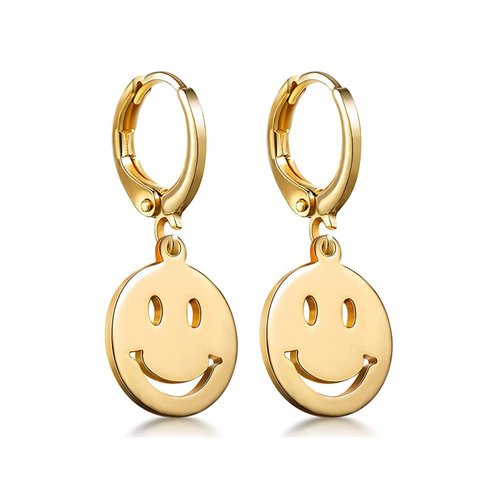 Preppy Earrings for Teen Girls Women Smile Face Heart Charms Pendants Gold Small Huggie Hoop Dangle Drop Earrings Trendy Y2K Jewelry Gifts