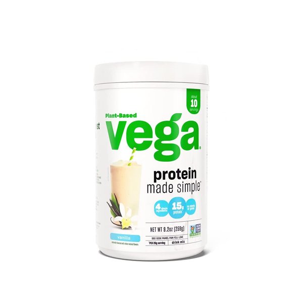Vega Protein Made Simple Protein Powder, Vanilla - Stevia Free, Vegan, Plant Based, Healthy, Gluten Free, Pea Protein for Women and Men, 9.2 oz (Packaging May Vary)