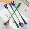 Long-handled ice tea spoon, cocktail stir spoons, stainless steel coffee spoons, Colored ice cream scoop (9 IN iridescence, Round)