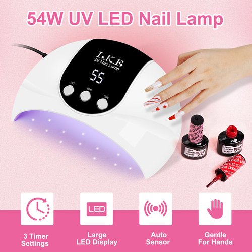 LKE UV Light for Gel Nails, 54W UV LED Nail Lamp with 18 Beads 3 Timer Setting & Auto Sensor Nail Dryer for Gel Polish Polygel Fast Curing Manicure Professional UV Nail Light Home Salon Nail Tools