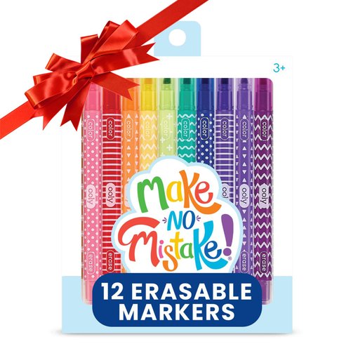 Ooly Make No Mistake Erasable Markers, Stress and Mess Free Marker Pack You Can Erase, Drawing and Coloring Pens for Kids and Adults, Colorful School Supplies for Any Arts and Crafts, Set of 12