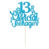 Ephlyn 1 Pack 13 Official Teenager Cake Topper Glitter Number 13 13th Birthday Cake Pick Decorations for Teen 13th Birthday Party Supplies Blue