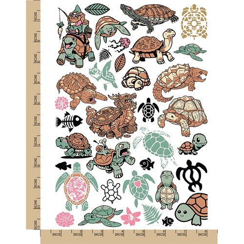 Turtles and Tortoises Temporary Tattoo Water Resistant Fake Body Art Set Collection - Color (One Sheet)