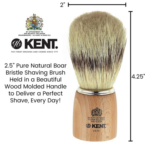 Kent VS70 Natural Badger Bristle Beechwood Shaving Brush for Men for Safety Razor, Shaving Razors for Men. Perfect Lather Shaving Brush for Shave Cream, Shaving Soap. Kent Luxury Shaving Since 1777