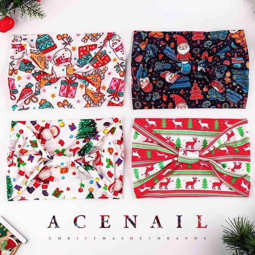 Acenail Wide Headbands Non Slip Knotted Turban Headband Elastic Santa Claus Xmas Hairbands Deer Red Workout Head Wraps Yoga Hair Scarfs Christmas Hair Accessories for Women 4Pcs (Xmas D, 9.8 * 5.9'')