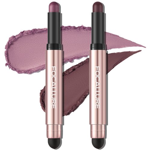 FOCALLURE 2PCS No Crease Eyeshadow Stick,Shimmer and Matte Cream Eyeshadow Pencil Crayon,Long Lasting Waterproof Eye Brightener Stick With Blending Brush,Vintage Dance